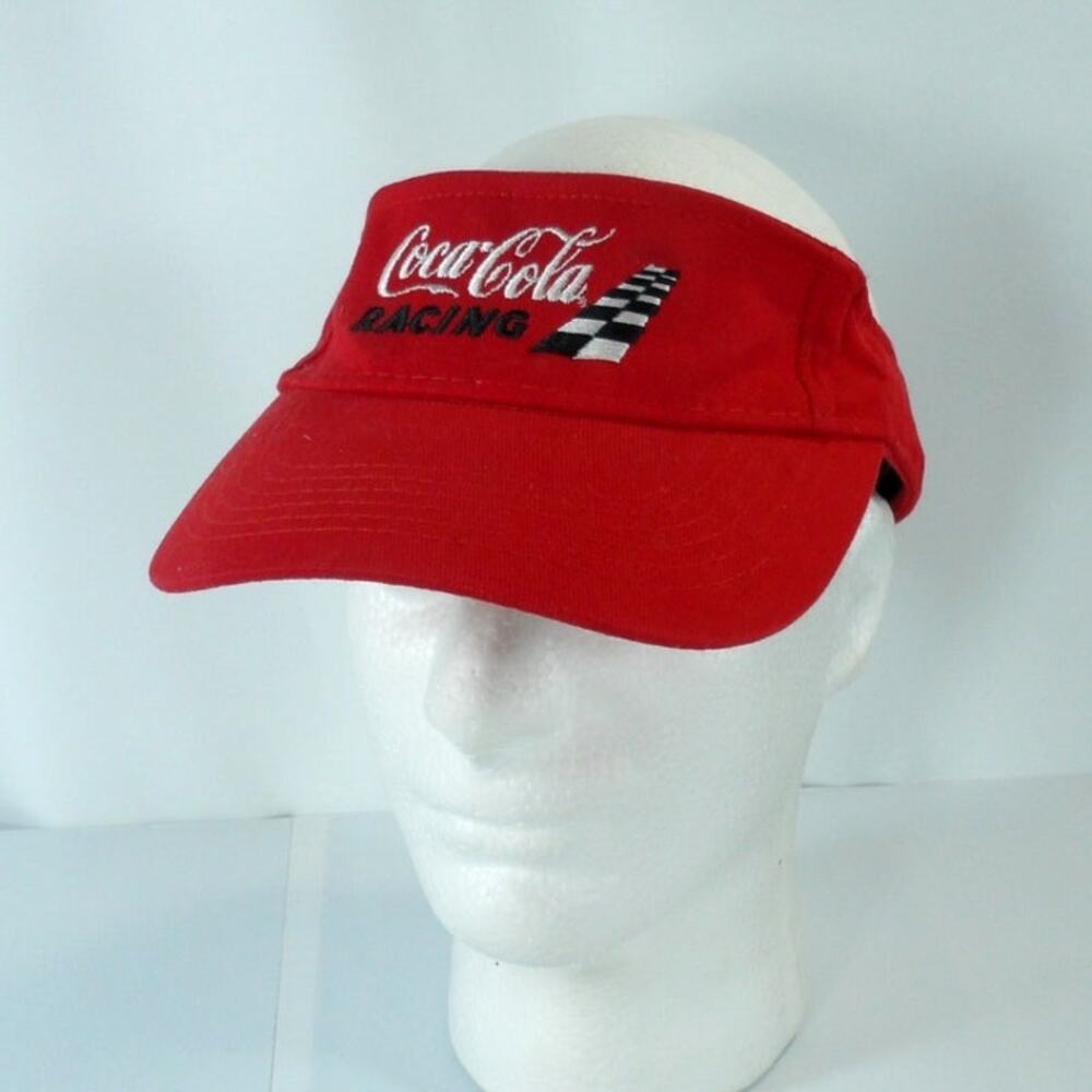 Coca Cola Racing NASCAR Embroidered Adjustable Strapback Visor Cap Red Checkered